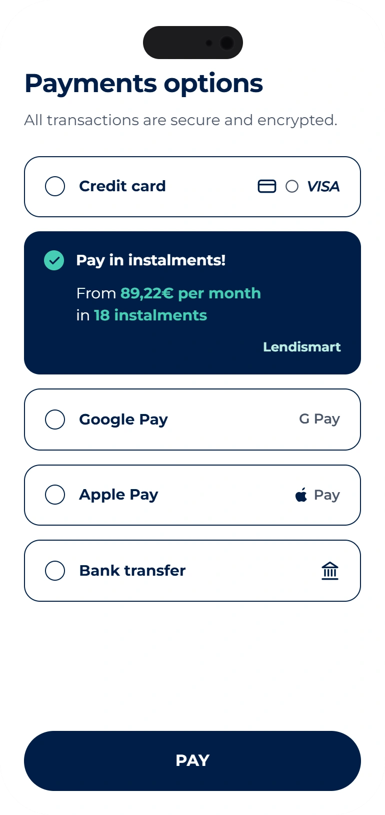 Options de paiement Lendismart en e-commerce sur mobile